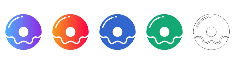 Donut Icon Set in Multiple Styles and Colors 스톡 일러스트