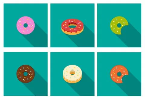 Donut icons in flat style, vector Stock Illustration