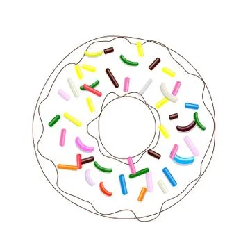 Donut in line art with multi-colored pastry topping isolated on white background Stock Illustration
