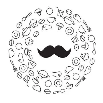 Donut made up of all the attributes of a cafe and food and in the center of t Stock Illustration