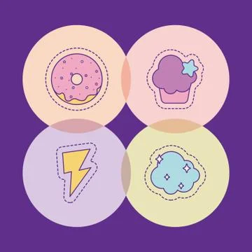 Donut muffin thunder and cloud vector design Stock Illustration