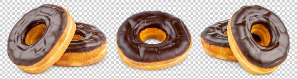 Donut or Doughnut. Donuts Set or Doughnuts with chocolate brown glazed Stock Photos