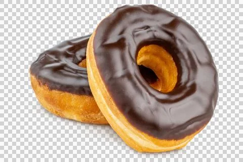 Donut or Doughnut. Two Donuts or Doughnuts with chocolate brown glazed Stock Photos