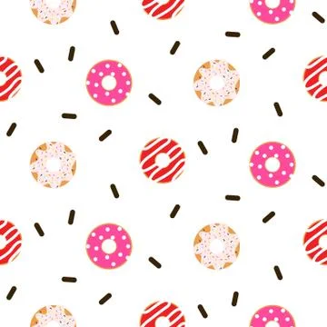 Donut pink glazed seamless vector pattern. 스톡 일러스트
