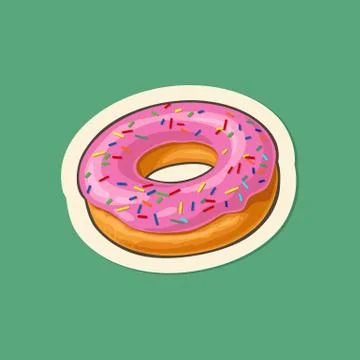 Donut with pink icing and white stripes. Vector color flat Stockillustratie