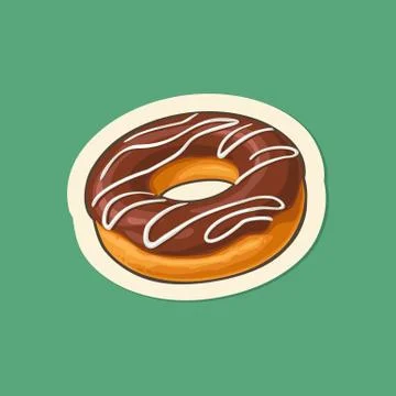 Donut with pink icing and white stripes. Vector color flat Stock-Illustration