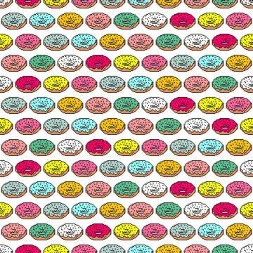 Donut pixel art pattern seamless. 8 bit food Sweetness background. pixelate.. Stock Illustration