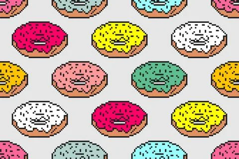 Donut pixel art pattern seamless. 8 bit food Sweetness background. pixelate.. 스톡 일러스트