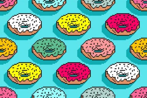 Donut pixel art pattern seamless. 8 bit food Sweetness background. pixelate.. Stock Illustration