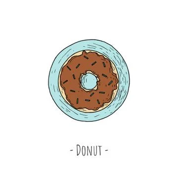 Donut on a plate. Top view. Isolated object on a white background. Vector. Stock Illustration