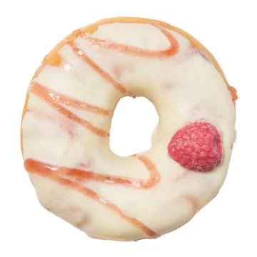 Donut with raspberry and jam isolated on white background Stock Photos