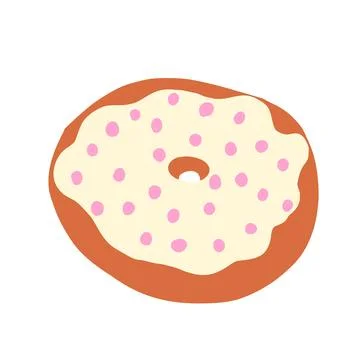 Donut ring in cartoon flat style. Pink balls on a vanilla cream with toaste.. Stock Illustration