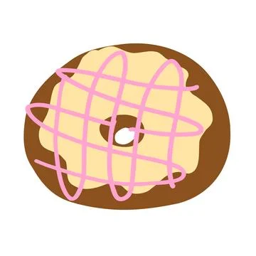 Donut ring in cartoon flat style. Pink glaze on a vanilla cream with chocol.. Stock Illustration