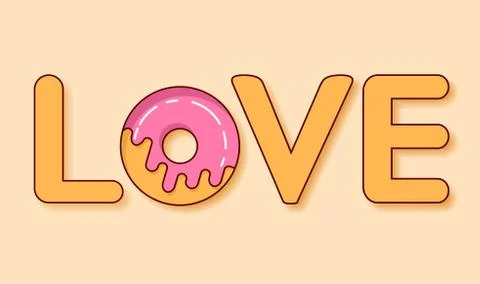 Donut s glaze.Love donut.Sweet roll.Flat vector. Concept of a romantic festiv Stock Illustration