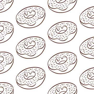 Donut seamless pattern with icing in line art style. Simple cupcake hand drawn Stock Illustration
