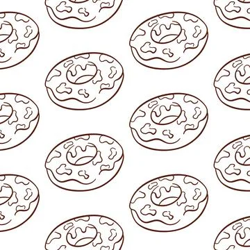 Donut seamless pattern in line art style. Simple hand drawn wallpaper for design Stock Illustration