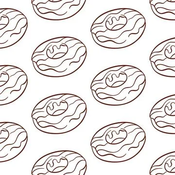 Donut seamless pattern with vanilla icing in line art style. Doughnut simple Stock Illustration