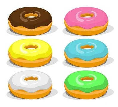 Donut set with colorful icing side view Stock Illustration