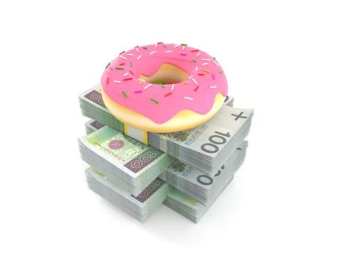 Donut on stack of money Stock Illustration