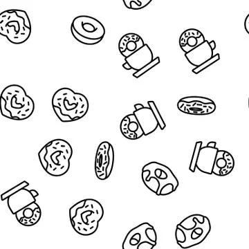 Donut Sweet Breakfast Vector Seamless Pattern Stock Illustration