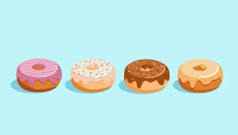 Donut vector set isolated on a blue background Stock Illustration