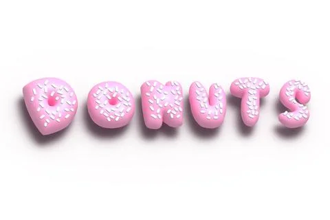 Donuts 3d render. Vector decorative font. Glazed sweet letters. Stock Illustration