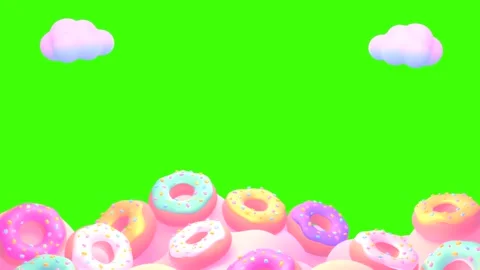 Donuts and clouds frame on green screen Stock Footage 246195453