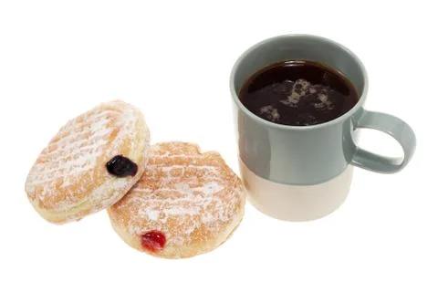 Donuts and coffee isolated Stock Photos