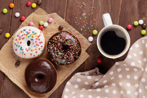 Donuts and coffee Stock Photos