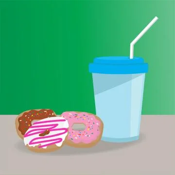 Donuts and cup flat style. Stock Illustration