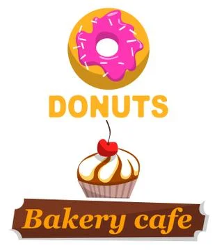 Donuts Bakery Cafe Banners Meal Snacks Dessert Stock Illustration