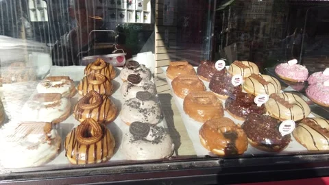 Donuts in a Bakery Window Stock-Footage 188710365