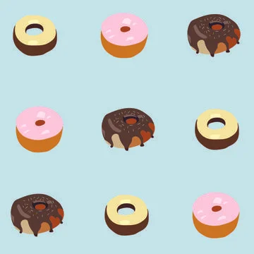 Donuts on a blue background. Seamless pattern. Vector stock illustration. Illustrazione stock