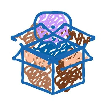 Donuts in box doodle illustration Stock Illustration