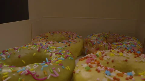 Donuts in a box Stock Footage 158369374