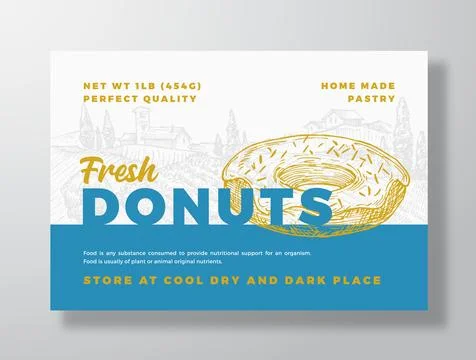 Donuts Bread Vector Packaging Design Label Background. Bakery Food Product Stock Illustration