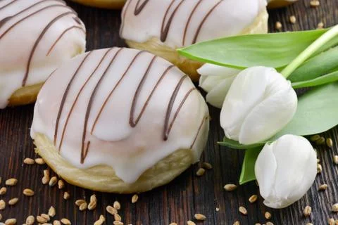 Donuts with chocolate Stock Photos
