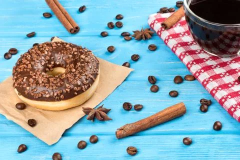 Donuts with coffee Stock Photos