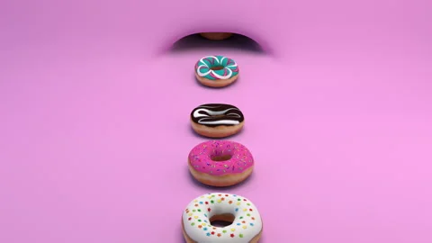 Donuts conveyor – 3d render looped. Stock Footage 331951238