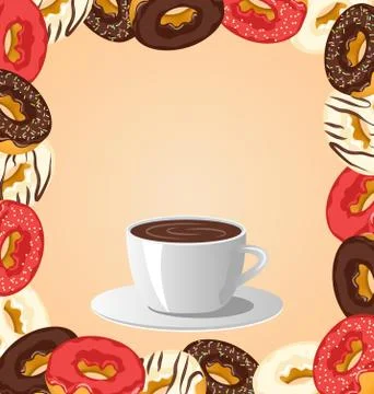 Donuts with cup of coffee on beige Stock Illustration