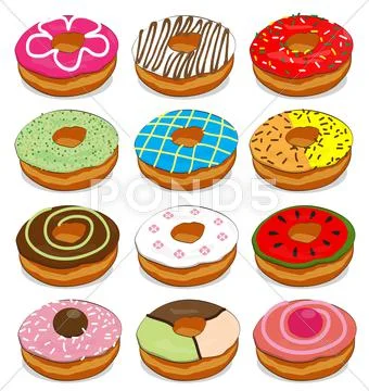 Donuts cute Collection Set Stock Illustration