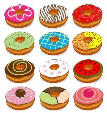 Donuts cute Collection Set Stock Illustration