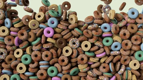 Donuts of different colors falling down. Vídeo Stock 267843086