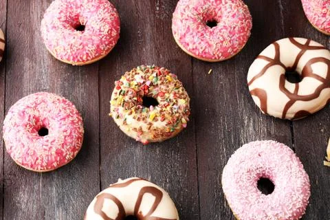 Donuts in different glazes Stock Photos