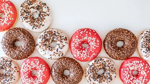 Donuts, doughnuts appearing on white, stop motion animation Stock-Footage 124254245