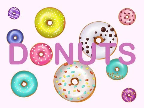 Donuts doughnuts vector illustration. Fried confection glazed dessert bakery Stock Illustration