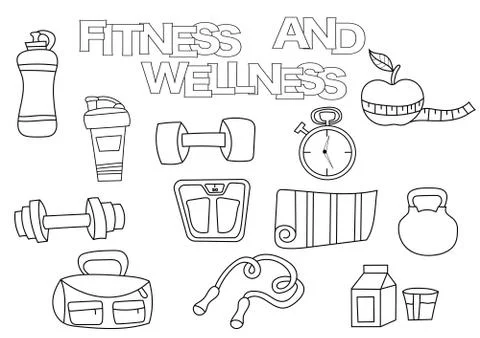 Donuts elements hand drawn set. Coloring book template.  Outline doodle elements Stock Illustration