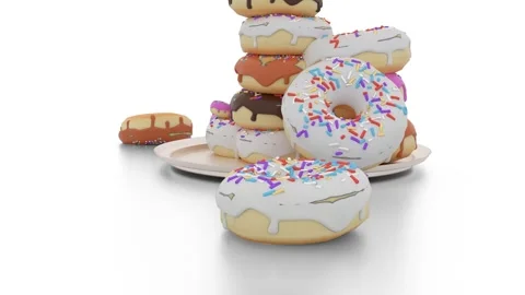 Donuts fall on plate Stock Footage 298970417