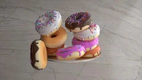 Donuts fall on plate Stock Illustration