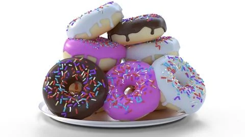 Donuts fall on plate Stock Illustration